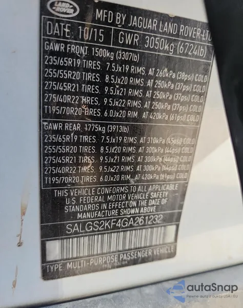 2016 Land Rover Range Rover Hse from USA, damaged, VIN SALGS2KF4GA261232